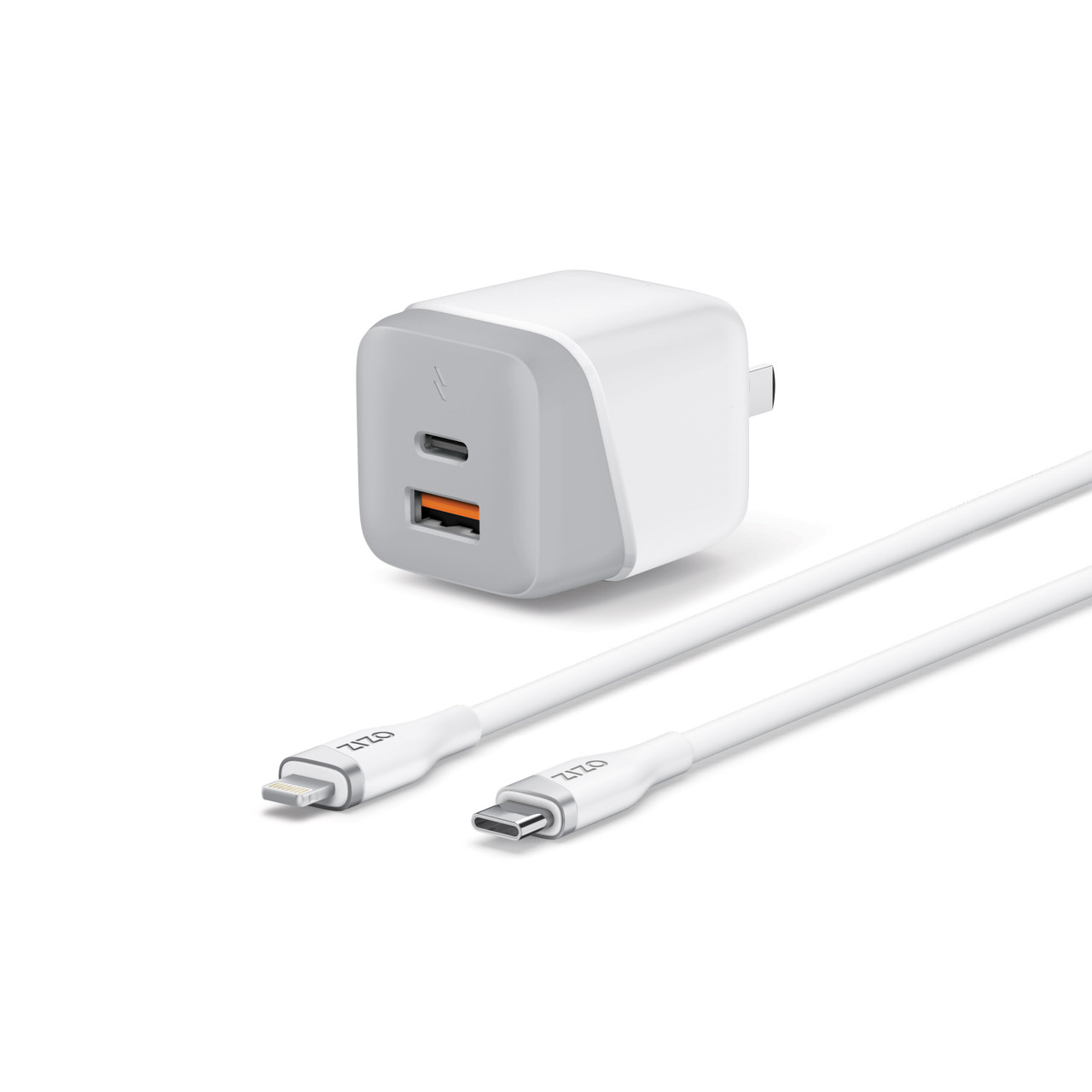 ZIZO PowerVault 30W Dual Port Wall Charger Bundle + USB-C Cable + USB-A Adapter - White