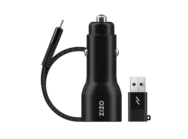 ZIZO PowerVault Bundle Car Charger + Type C to C Cable + USB to Type C Adapter-Black