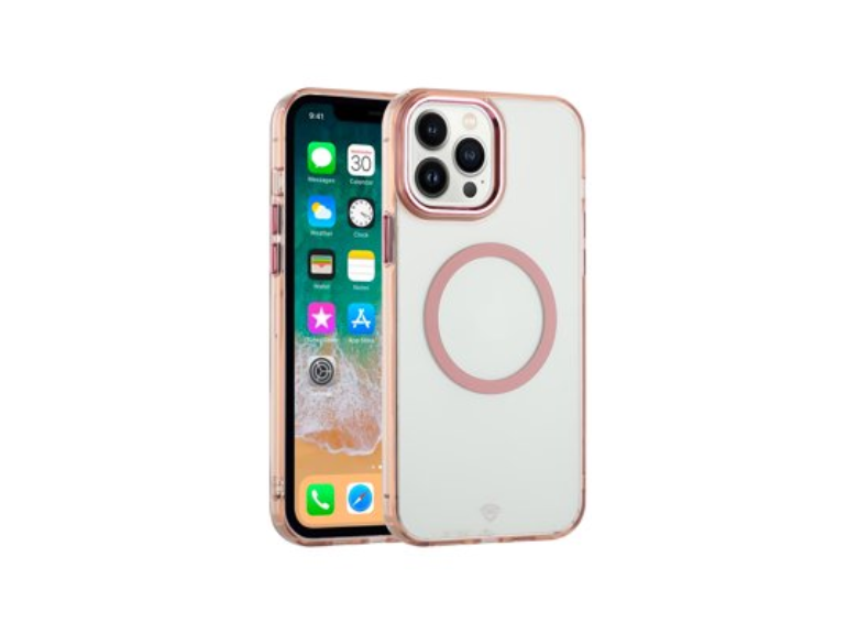 HR Cases - iPhone 16 Pro 6.3 inch Magnetic Circle Ring Transparent Premium Acrylic with Metal Buttons & Camera Raised Lip - Rose Gold(PGMGACRLC-iP16Pro-RGold)