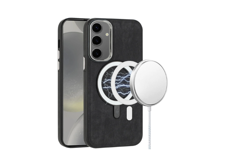 HR Cases -Samsung Galaxy s24 Fashion PU Vegan Chrome Edged Case Cover - Black(MGNOVA-s24-BK)