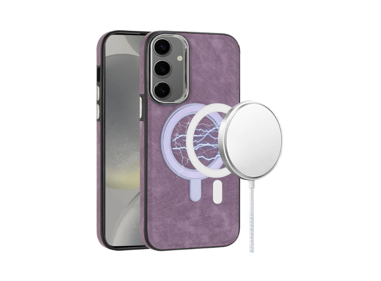 HR Cases -Samsung Galaxy s24 Fashion PU Vegan Chrome Edged Case Cover - Purple(MGNOVA-s24-Prp)