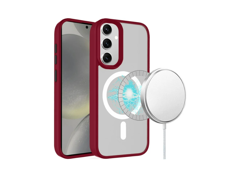 HR Cases -Samsung Galaxy s24 Fashion PU Vegan Chrome Edged Case Cover - Red(MGNOVA-s24-Red)