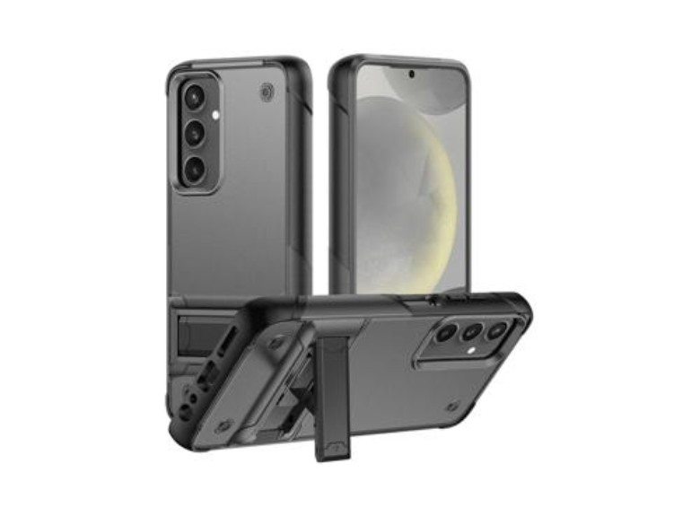 HR Cases - Samsung Galaxy s24 Thunder Kickstand Hybrid Case Cover - Grey(QBTHNDR-s24-GR)