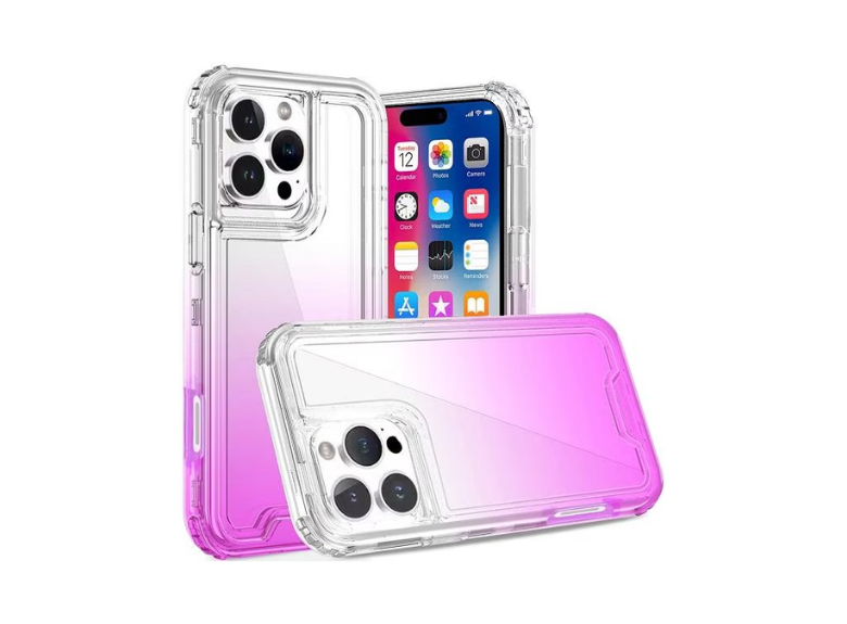 HR Cases - iPhone 16 Pro 6.3 inch 3in1 Two Tone Shockproof Transparent Hybrid Case - Clear + Purple(QBTTONE-iP16Pro-ClrPrp)