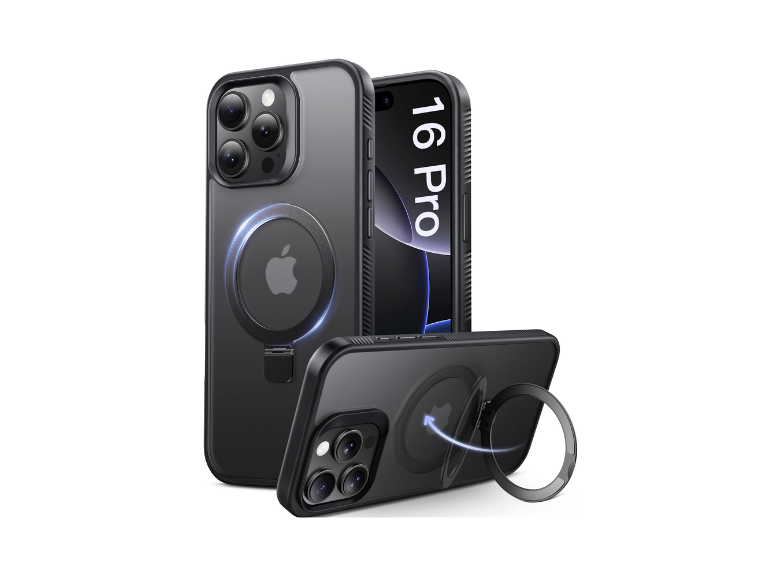 HR Cases - iPhone 16 Pro 6.3 inch Grip [Magnetic Circle] Metal Shockproof Hybrid - Black(QBMGRIP-iP16Pro-BK)