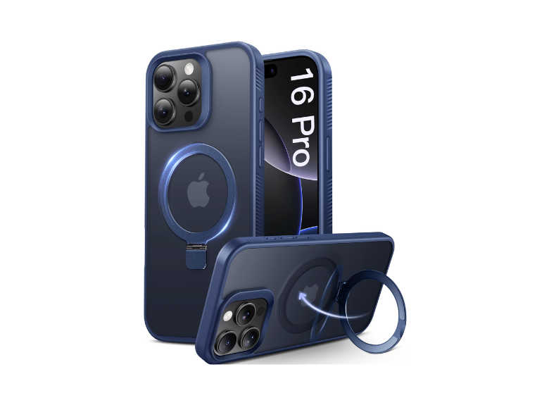 HR Cases - iPhone 16 Pro 6.3 inch Grip [Magnetic Circle] Metal Shockproof Hybrid - Dark Blue(QBMGRIP-iP16Pro-Blue)
