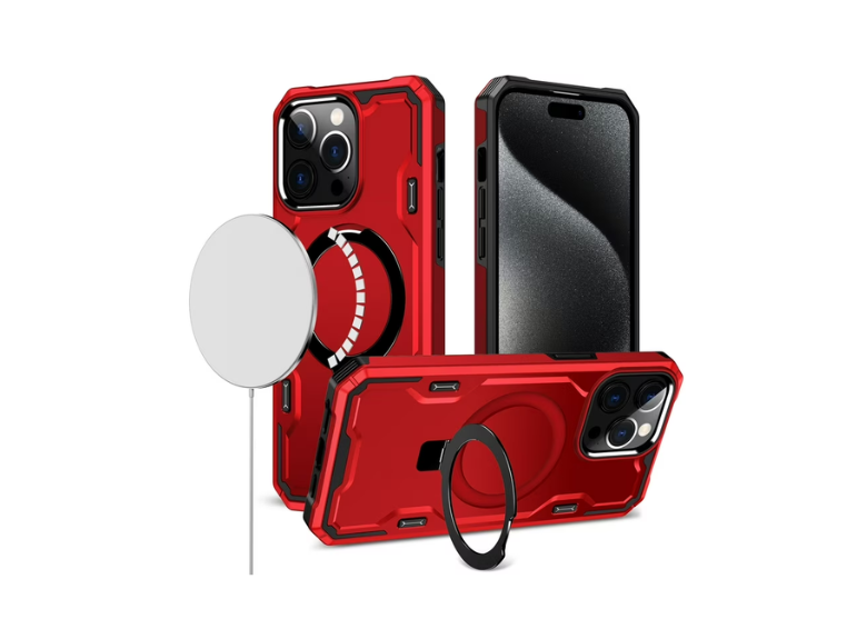 HR Cases - iPhone 16 Pro 6.3 inch Grip [Magnetic Circle] Metal Shockproof Hybrid - Red(QBMGRIP-iP16Pro-Red)