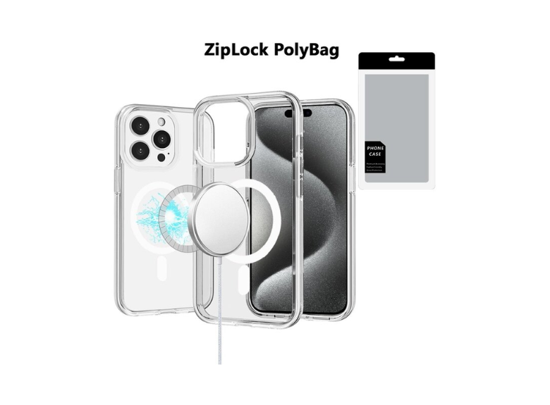 HR Cases - iPhone 16 Pro 6.3 inch Magnetic Circle Ring Transparent Premium Acrylic with Metal Buttons & Camera Raised Lip - Clear(PGMGACRLC-iP16Pro-Clr)