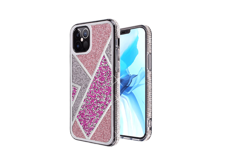 HR Cases - iPhone 16 Pro 6.3 inch Rhombus Bling Glitter Diamond Case Cover - Rose Pink(QBNRHM-iP16Pro-RPnk)