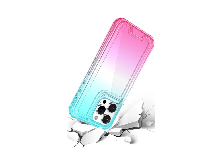 HR Cases - iPhone 16 Pro 6.3 inch3in1 Two Tone Shockproof Transparent Hybrid Case - Light Blue + Pink(QBTTONE-iP16Pro-LBPNK)